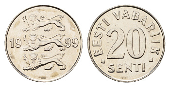 Эстония 20 сентов 1999 KM 23a сталь плакированная никелем UNC 4694-1238
