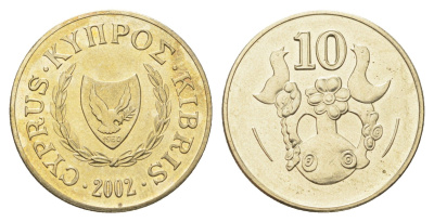 Кипр 10 центов 2002 KM 56.3 никель латунь UNC 4706-646