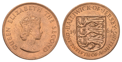 Джерси 1/12 шиллинга 1964 Елизавета II (1952-2022) KM 21 бронза UNC 4178-1022