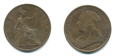 Великобритания 1 пенни 1896 Виктория (1837-1901) KM 790, Spink 3961 бронза 540-624