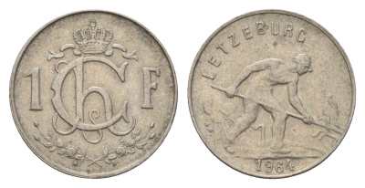 Люксембург 1 франк 1964 Шарлотта (1918-1964), сталевар KM 46.2 медно-никель 4702-215