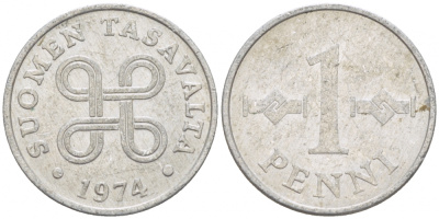 ФИНЛЯНДИЯ 1 ПЕННИ 1974 KM 44a алюминий 3457-1222