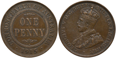 Австралия 1 пенни 1915 Н, Георг V (1910-1937) KM 23 бронза    4527-713