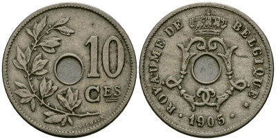 Бельгия 10 сантимов 1905 KM 52 медно-никель 4177-1251