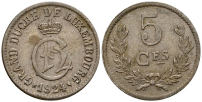 Люксембург 5 сантимов 1924 Шарлотта (1918-1964) KM 33 медно-никель 4602-411