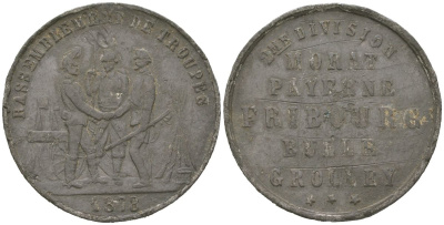 Германия жетон 1870 Фрайбург, вес 5,9 гр, диаметр 30 мм цинк 110-356