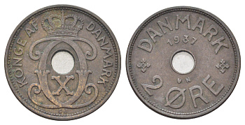 Дания 2 эре 1937 N, Кристиан X (1912-1947) KM 827 бронза 4701-852