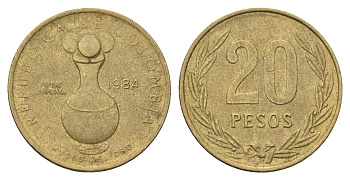 Колумбия 20 песо 1984 KM 271 алюминиевая бронза 4698-154