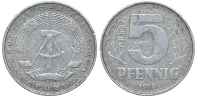 ГДР 5 пфеннигов 1975 A KM 9.1 алюминий 62-256