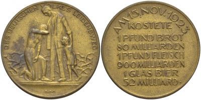 ГЕРМАНИЯ МЕДАЛЬ 1923 ИНФЛЯЦИЯ, ЦЕНЫ НА 15 НОЯБРЯ 1923 бронза 4536-743