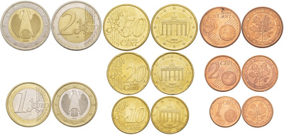 ФРГ евронабор из 8 монет 2002 F, (1, 2, 5, 10, 20, 50 ЕВРОЦЕНТОВ, 1, 2 ЕВРО) биметалл N6-43
