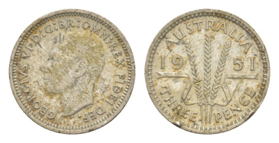 Австралия 3 пенса 1951 Георг V (1936-1952) KM 44 серебро 4588-1028