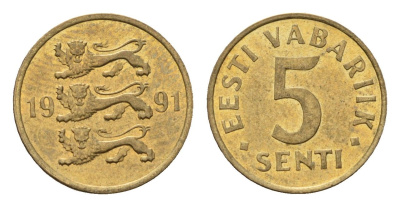 Эстония 5 сентов 1991 KM 21 латунь UNC 4694-1247