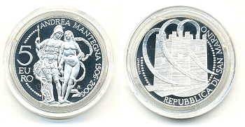 САН-МАРИНО 5 ЕВРО 2006 500 ЛЕТ СО ДНЯ СМЕРТИ АНДРЕА МАНТЕНЬЯ KM 476 серебро PROOF 6-2-23