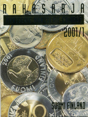Финляндия годовой набор из 5 монет + жетон 2001 серия I, История чеканки финской марки, официальный набор в оригинальном буклете UNC 5-6-2-7