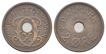 Дания 2 эре 1927 NCH, Кристиан X (1912-1947) KM 827 бронза 4701-642