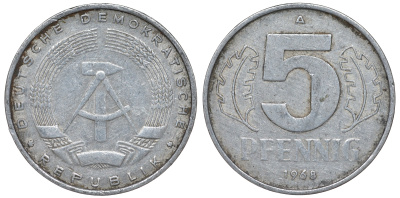 ГДР 5 пфеннигов 1968 A KM 9.1 алюминий 62-144