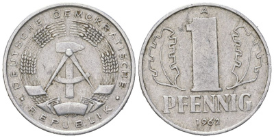 ГДР 1 пфенниг 1962 A KM 8.1 алюминий 206-1032