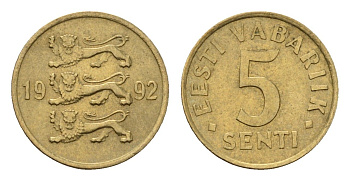 Эстония 5 сентов 1992 KM 21 латунь UNC 4694-1263