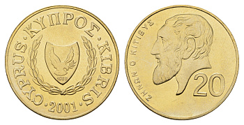 Кипр 20 центов 2001 KM 62.2 никель латунь UNC 4163-451