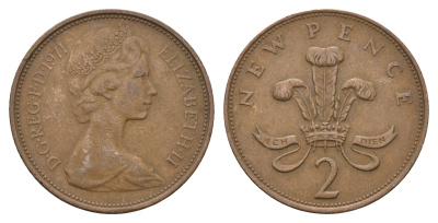 Великобритания 2 пенса 1971 Елизавета II (1952-2022) KM 916, Spink 4235 (C1) бронза 4699-432
