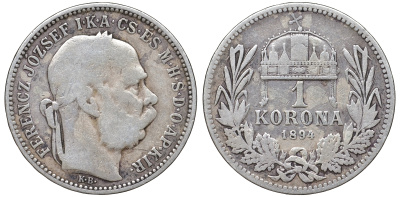 Венгрия 1 корона 1894 Франц Иосиф I (1848-1916) KM 484 серебро 4178-733