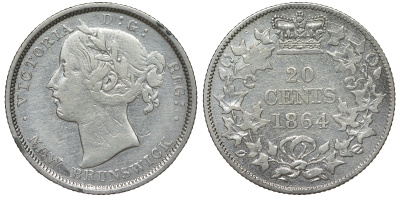 Канада, Нью-Брансуик 20 центов 1864 Виктория (1837-1901) KM 9 серебро 1519-712
