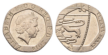 Великобритания 20 пенсов 2014 Елизавета II (1952-2022) KM 1111 медно-никель 4696-769