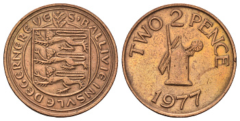 Гернси 2 новых пенса 1971 Елизавета II (1952-2022), ветряная мельница KM 22 бронза 4666-424