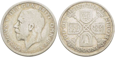 Великобритания 2 шиллинга = 1 флорин 1930 Георг V (1910-1936) KM 834, Spink 4038 серебро 4607-1024