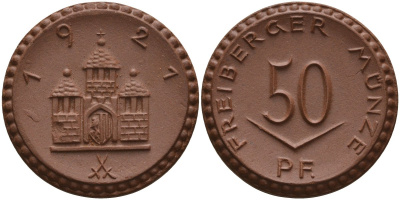 Фрайберг 50 пфеннигов 1921  Men05 8084.7, Men05 8084.8, Men22.2 10080 фарфор     AUC2-8-58