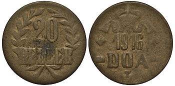 НЕМЕЦКАЯ АФРИКА 20 ГЕЛЛЕРОВ 1916 DOA T бронза 413-3634