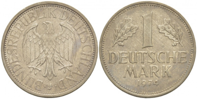 ФРГ 1 МАРКА 1976 F KM 110 J 385 медно-никель 3996-735