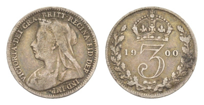 Великобритания 3 пенса 1900 Виктория (1837-1901) KM 777, Spink 3942 серебро 4643-816