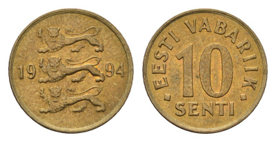Эстония 10 сентов 1994 KM 22 латунь UNC 4696-132