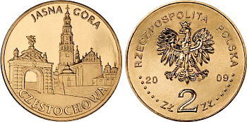 Польша 2 злотых 2009 MW, серия города Польши, Ченстохова, Ясна гора (Czestochowa, Jasna Gora) KM 709 нордик UNC 4676-532