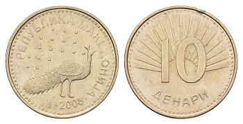 Македония 10 денаров 2008 KM 31 медь цинк никель aUNC 4699-243