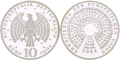 ФРГ 10 евро 2004 G, расширение Евросоюза KM 231, DE.S 10.14 серебро PROOF 1085-5-62