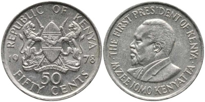 Кения 50 центов 1978 Джомо Кениата KM 13 медно-никель 110-621