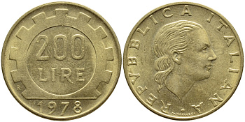 Италия 200 лир 1978 R, шестерня KM 105 алюминиевая бронза 4397-542