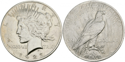 США 1 доллар 1923 доллар мира KM 150 серебро 4127-925