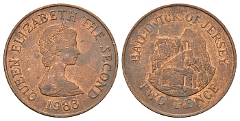 Джерси 2 пенса 1983 Елизавета II (1952-2022), Сент-Хелиер KM 55 бронза 4666-725