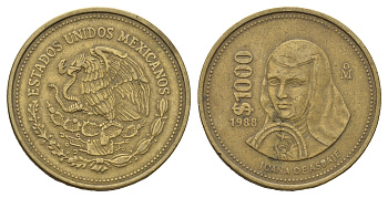 Мексика 1000 песо 1988 Мо, Хуана де Асбахе KM 536 алюминиевая бронза 4692-622