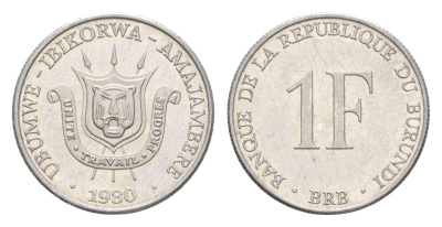 Бурунди 1 франк 1980 KM 19 алюминий UNC 4649-429