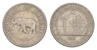 Либерия 5 центов 1961 KM 14 медно-никель 4659-459