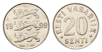 Эстония 20 сентов 1999 KM 23a сталь плакированная никелем UNC 4694-1241