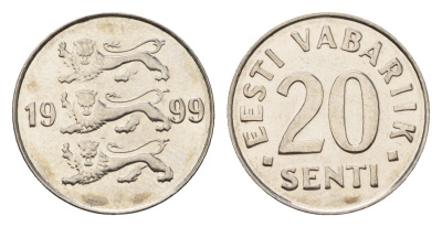 Эстония 20 сентов 1999 KM 23a сталь плакированная никелем UNC 4694-1241