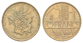 Франция 10 франков 1976 KM 940 медь алюминий никель 4704-445
