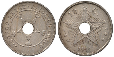Бельгийское Конго 10 сантимов 1911 Альберт I (1909-1934) KM 18 медно-никель 4116-636