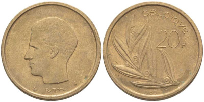 Бельгия 20 франков 1980 Belgique, Бодуэн I (1951-1993) KM 159 никель бронза 115-736
